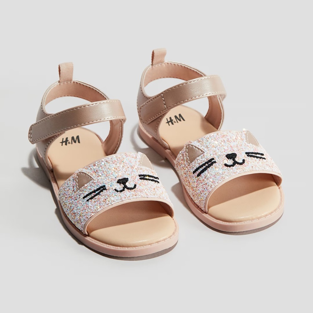 H&M Kids Sparkly Cat Face Sandals - Silver and Pink